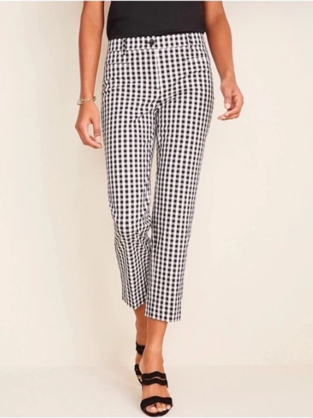 Ann Taylor Black and White Gingham Check crop pants